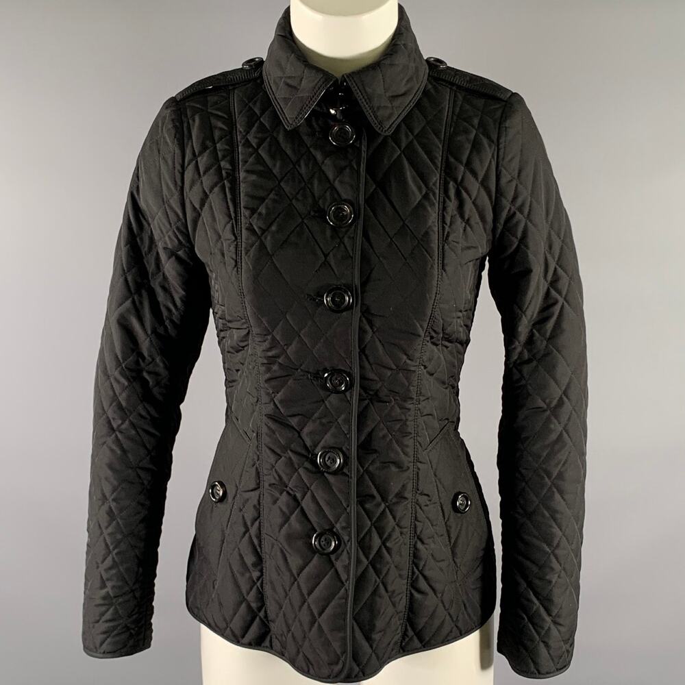 BURBERRY Size 2 Black Polyester Quilted Jacket.